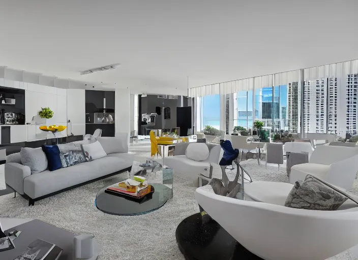 Prompt: 8 k photograph of stunning 2 0 2 2 wynwood miami apartment living room, award winning design, designed by michael wolk + beatriz pascuali