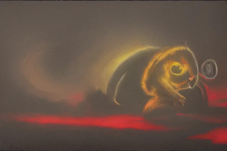 Prompt: indestructible loris, art by eva widermann and david a. cherry, trending on artstation, dark atmospheric lighting low angle view unreal engine 5, crayon art, infrared, fantasy artist, pixar