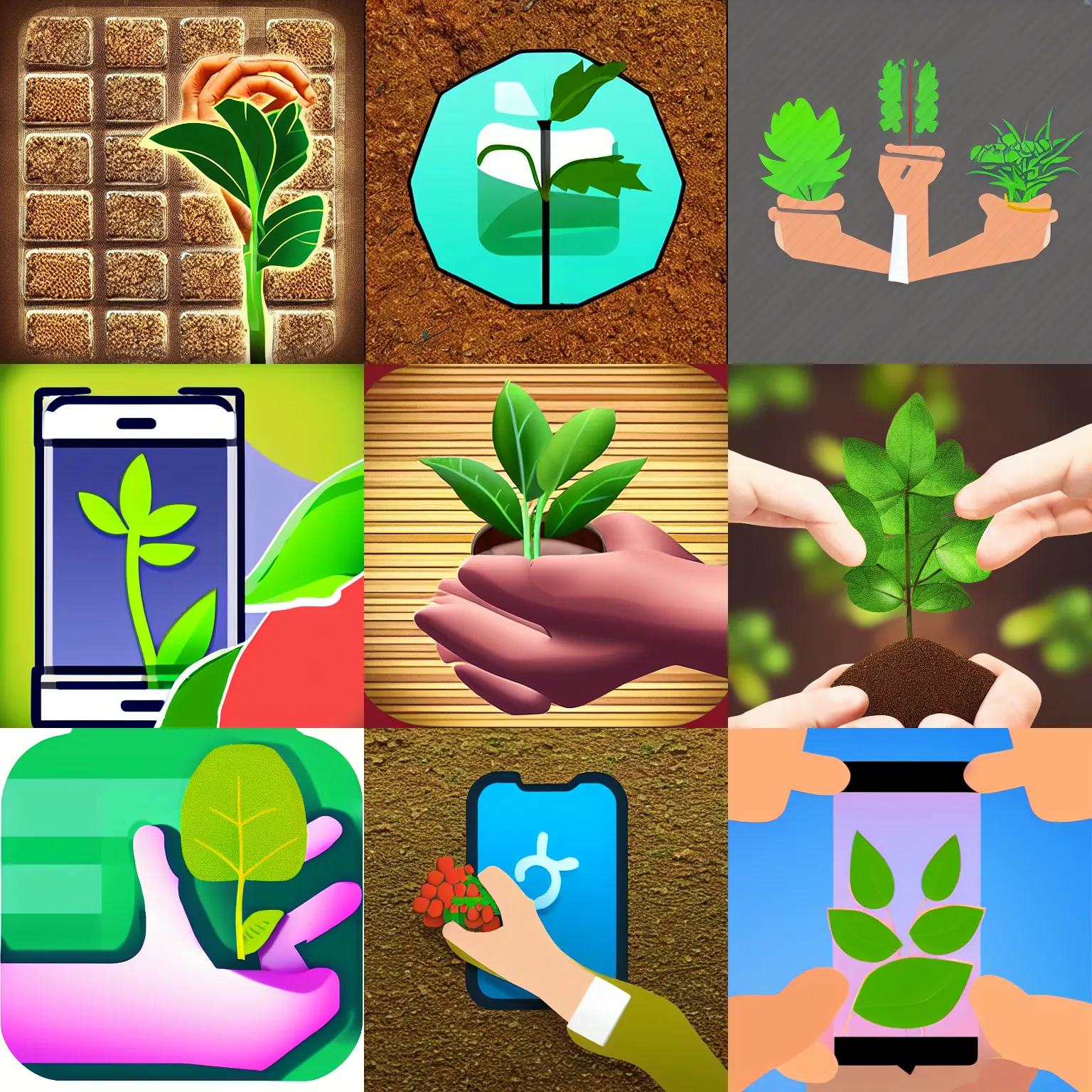 Prompt: a app icon for a plant trading app, hands which exchange seeds, app icon