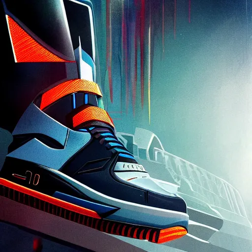 Image similar to basketball sneaker concept art, cyberpunk, sharp focus, illustration, concept art by tooth wu