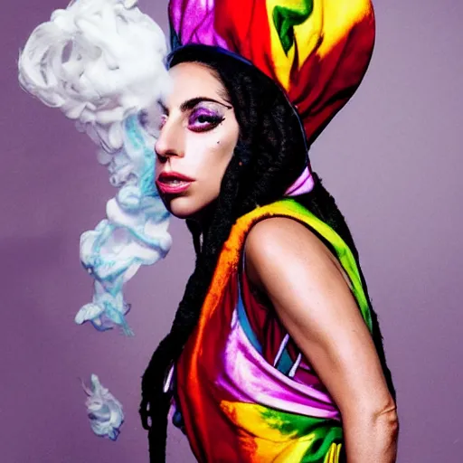 Image similar to lady gaga as a rastafari smoking a joint