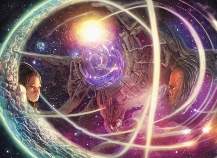 Image similar to void manifold, timeline nexus, ascending universes, shining nordic runes, galaxy worth of computation, an illustration of philosophical concept by cgsociety and james gurney