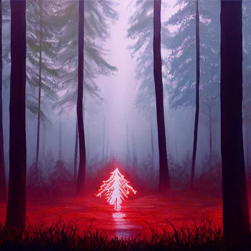 Prompt: Painting of forest in the upside down in stranger things