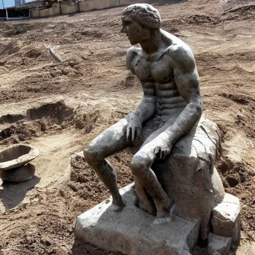 Prompt: archaeologists unearthing an ancient statue of Jerma985