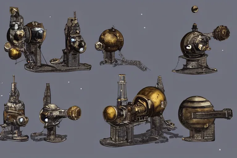 Prompt: steampowered spaceships armada in space. Brass pipes and weathered metal. Dials and steam, water tanks. Ultradetailed concept