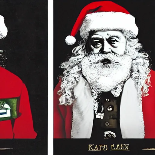 Prompt: a portrait of santa claus dressed as karl marx, in a soviet propaganda style, 4 k, ultra detailed, by shepard fairey and beeple