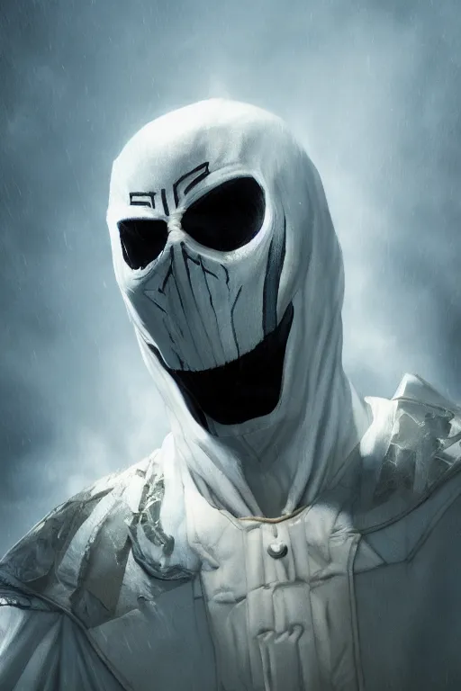 Prompt: characters portrait of Moon Knight mixed with Ghostrider by Alyssa Monks, full-shot, merged character, 4k, highly detailed, cinematic lighting, photorealistic, 3d render, award winning render, unreal engine, octane render, studio lighting, 8k, hd