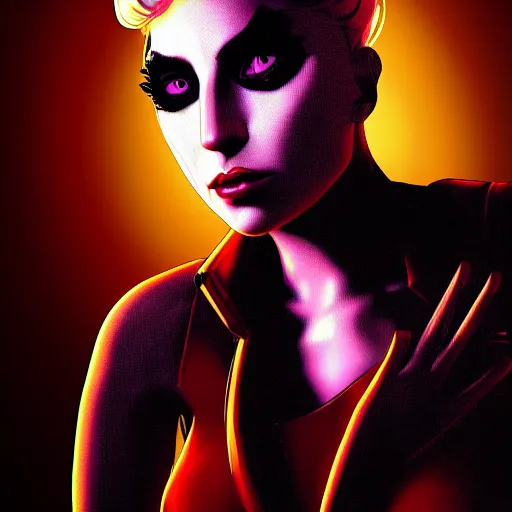 Image similar to lady gaga portrait, borderlands, tales from the borderlands, the wolf among us, comic, cinematic lighting, studio quality, 8 k