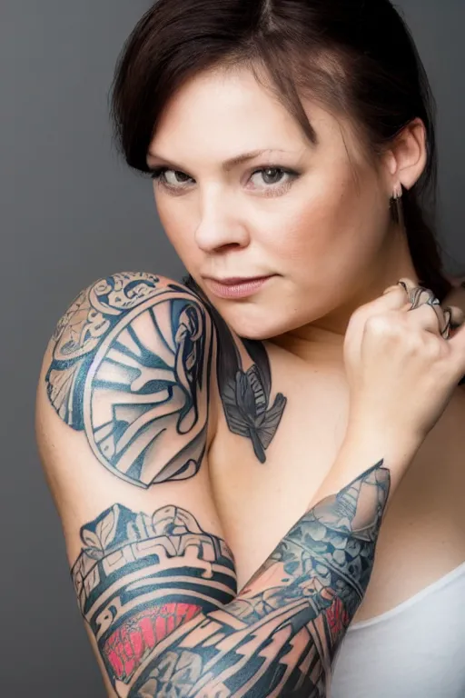 Prompt: studio photo portrait of a woman with tattoo, smooth lighting
