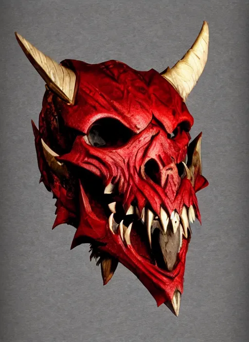 Image similar to red dragonborn barbarian, skull mask, dark fantasy, anime