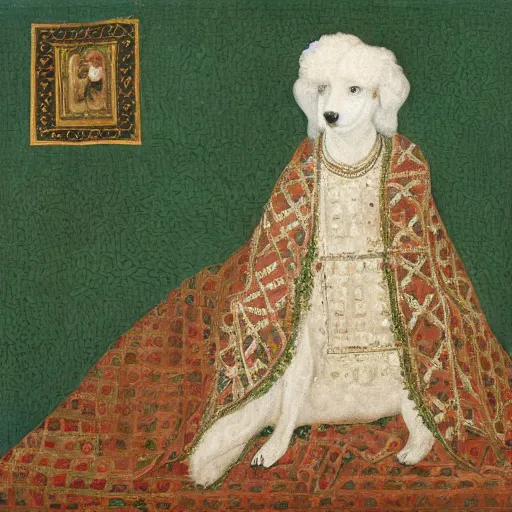 Prompt: portrait of a white poodle as an italian noblewoman, italo - byzantine era 9 0 0 ce