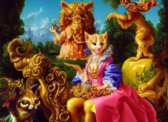 Prompt: baroque rococo painting posing Fancy Royal Beast Greg Hildebrandt Lisa Frank high detail cute whimsical award winning