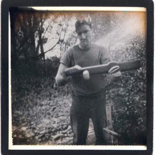 Image similar to a polaroid photo of a man using hand jack pallet