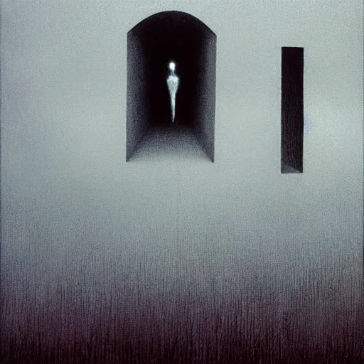 Prompt: Eerie commuter ghost. Zdzisaw Beksinski.