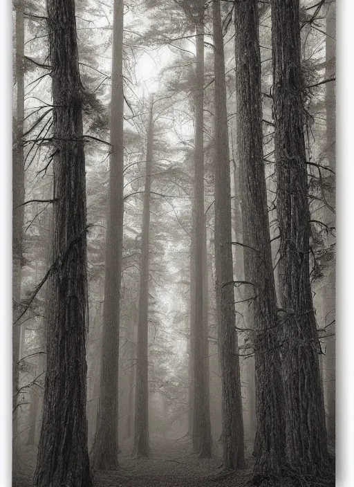 Image similar to a forest with very very tall trees, eerie sparse, epic atmosphere, by asher brown durand, by yoshitaka amano