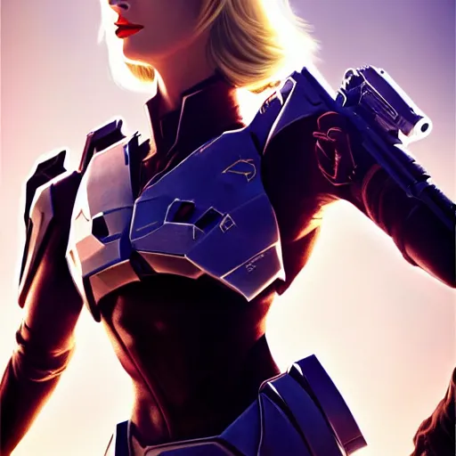 Image similar to A combination of Grace Kelly's and Ada Wong's and Ashley Greene's appearances with blonde hair wearing Forerunner armor from Halo, high tech, action shot, angular, full body portrait, futuristic, dramatic, fantasy, intricate, elegant, highly detailed, artstation, matte, sharp focus, 8K, art by Artgerm and Greg Rutkowski and Alphonse Mucha