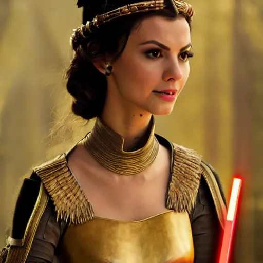 Prompt: victoria justice as princess padme in star wars episode 3, 8k resolution, full HD, cinematic lighting, award winning, anatomically correct
