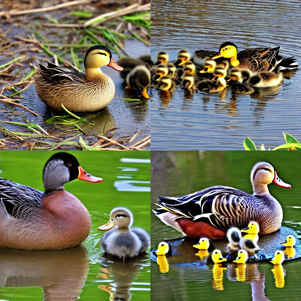 Prompt: Duck with ducklings