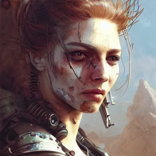 Prompt: portrait painting of a post apocalyptic woman, ultra realistic, concept art, intricate details, eerie, highly detailed, fallout, wasteland, photorealistic, octane render, 8 k, unreal engine 5. art by artgerm and greg rutkowski and alphonse mucha