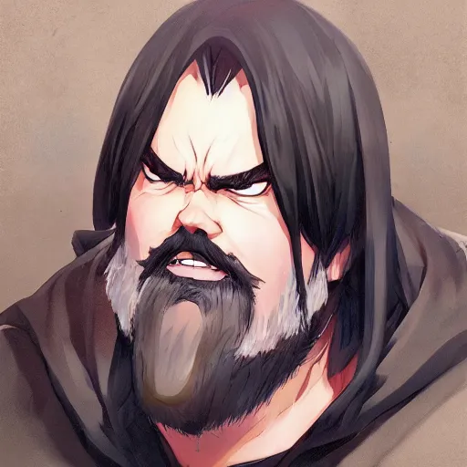 Image similar to An anime portrait of a bearded Jack Black, by Stanley Artgerm Lau, WLOP, Rossdraws, James Jean, Andrei Riabovitchev, Marc Simonetti, and Sakimichan, tranding on artstation