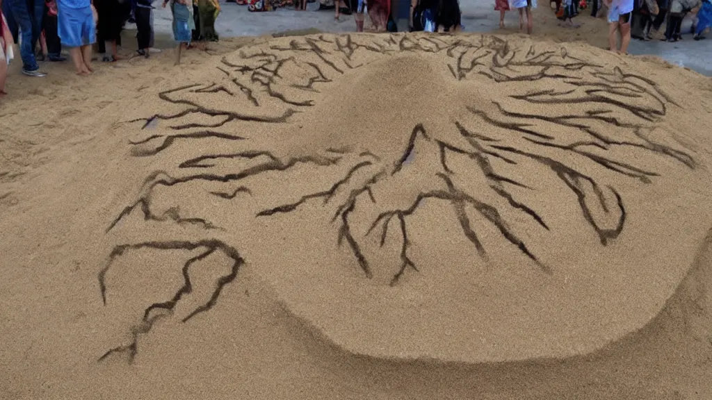Prompt: sand art heroic lightning bolt hell