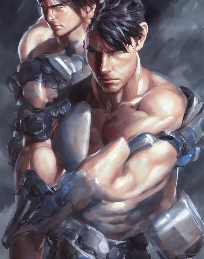 anime portrait of tom cruise as a muscular anime boy, Stable Diffusion