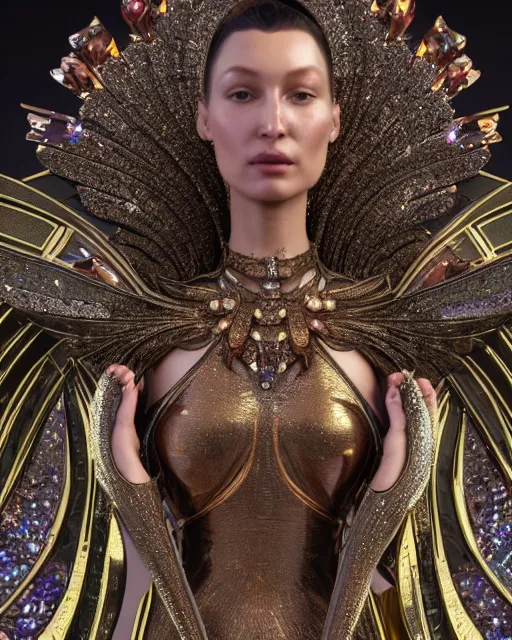 Prompt: a highly detailed metahuman 4 k close up render of an alien goddess bella hadid monument amor in iris van herpen dress schiaparelli in diamonds crystals swarovski and jewelry iridescent in style of alphonse mucha gustav klimt trending on artstation made in unreal engine 4