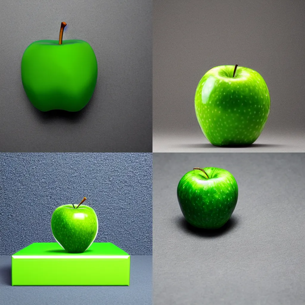 Image similar to studio shot of green apple shaped like a cube, isometric perspective, green background