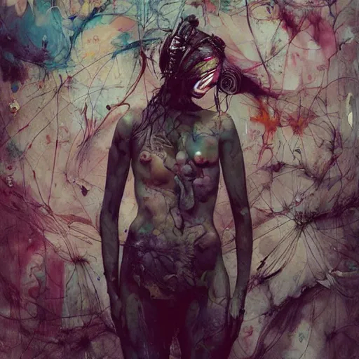 Image similar to cyberpunk dreaming, in the style of adrian ghenie, esao andrews, jenny saville,, surrealism, dark art by james jean, takato yamamoto