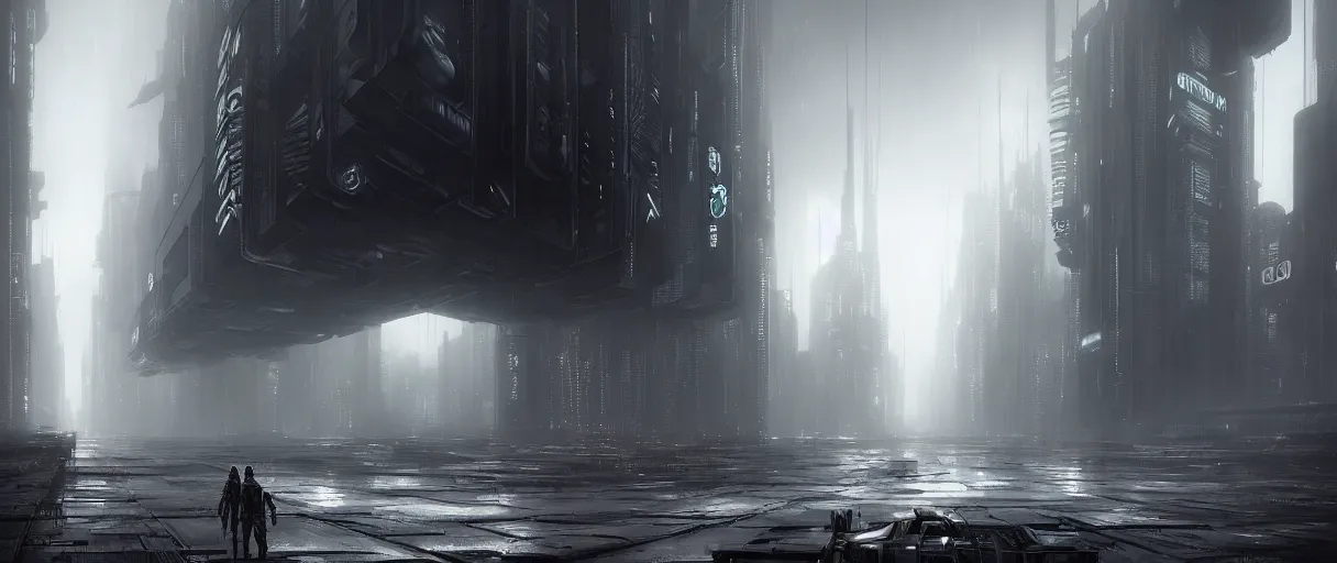Image similar to dystopian cyberpunk world, with doors everywhere, grey sky, monochrome except doors, concept art, matte painting, high detail, volumetric, large scale, digital painting, style of jordan grimmer, high res