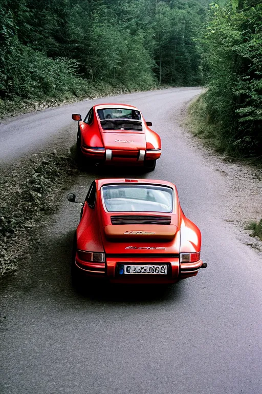 Image similar to Photo of a Porsche 911 Carrera 3.2 on a winding road through mountains and forests. Canon EOS 100, 28-80mm USM MkI, Ektachrome E100