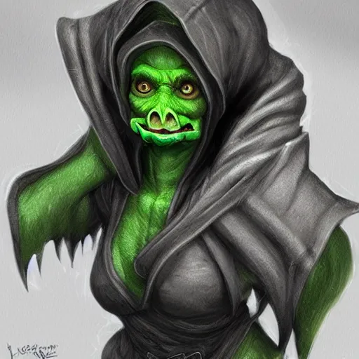 Image similar to Goblin Cleric with large expressive eyes and a scarf, hatched ear, green skin, highly detailed, by Luke Pearson, artgerm, digital illustration, concept art