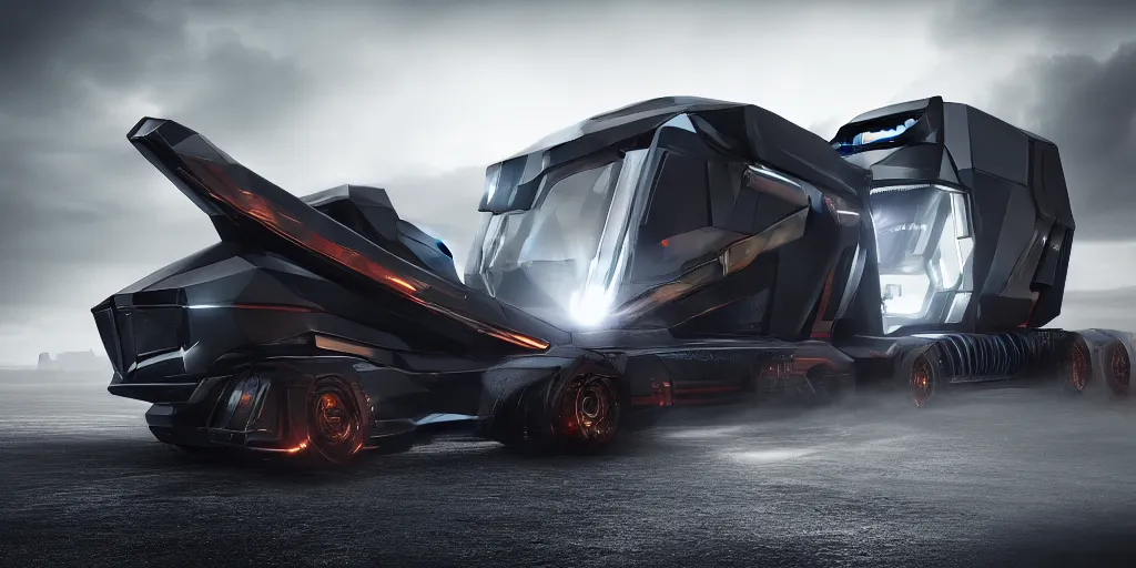 Image similar to a design of a futuristic cybertruck, designed by Polestar, blade runner background, stained antique copper car paint, black windows, dark show room, dramatic lighting, hyper realistic render, depth of field