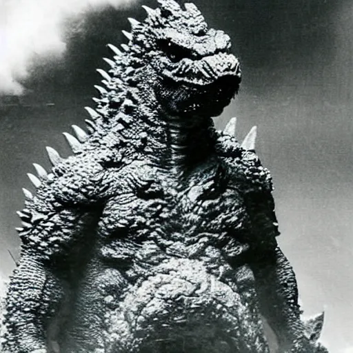 Image similar to candid photo of godzilla sitting on a gigantic toilet