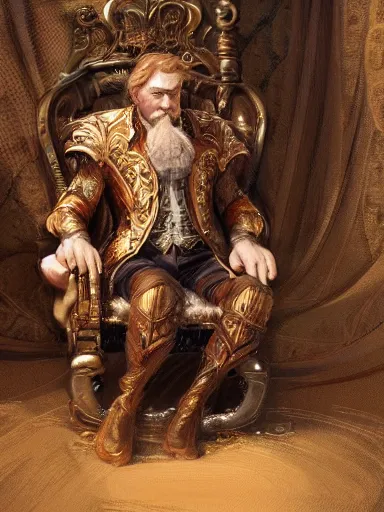 Image similar to a pleasured noble man siting in his armchair. intricate, elegant, highly detailed, digital painting, artstation, concept art, sharp focus, illustration, by justin gerard and artgerm, 8 k