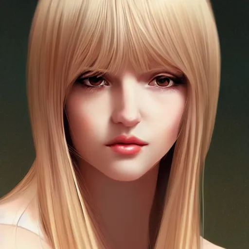 Prompt: portrait a beautiful fantasy girl in her late 20s weared shiny full plate, light blonde shoulder-length hair, by Ilya Kuvshinov