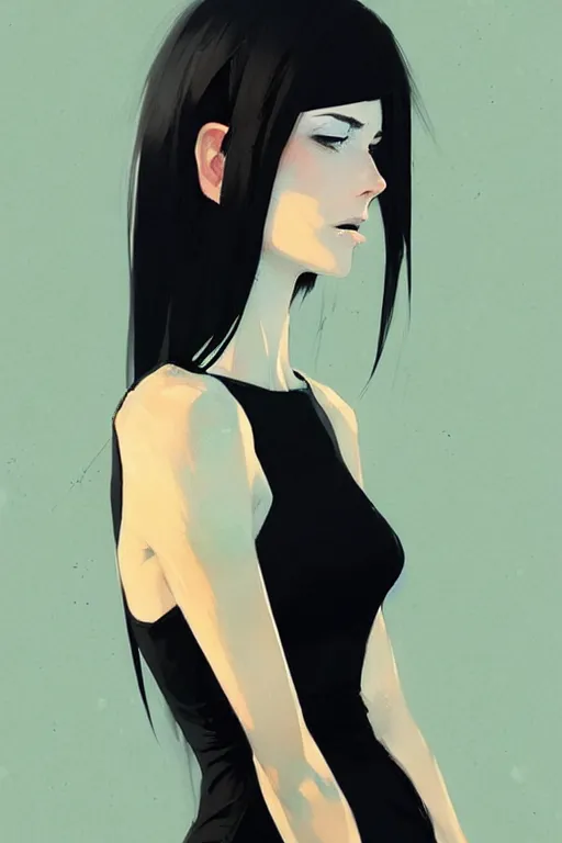 Prompt: a ultradetailed beautiful panting of a stylish woman wearing a black dress, by conrad roset, greg rutkowski and makoto shinkai, trending on artstation