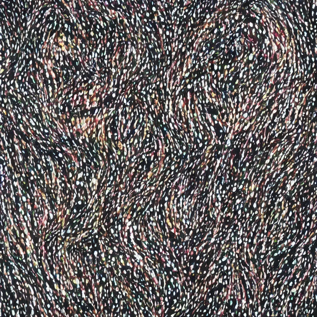 Image similar to camo made of teeth, smiling, abstract, francis bacon artwork, cryptic, dots, spots, stipple, lines, splotch, color tearing, pitch bending, faceless people, dark, ominous, eerie, hearts, minimal, points, technical, old painting, neon colors, folds