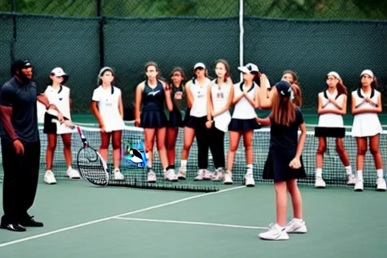 Image similar to ray lewis coaching high school girls tennis, inspiring photograph