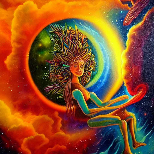 Image similar to ayahuasca journey above earth, astral spirit space journey in oil painting, ayahuasca, trending on artstation, award winning, emotional, highly detailed ethereal surrealist art