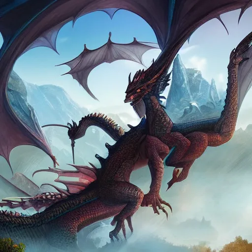 Prompt: dragon with fantasy art landscape , digital art , trending on artstation , Hyperdetailed , CGSociety