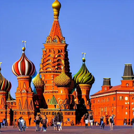 Image similar to symmetrical photo of giant mango sculpture on red square, super wide shot, bokeh, golden hour