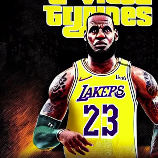 Prompt: lebron james as gta v cover art, sharp details, sharp focus