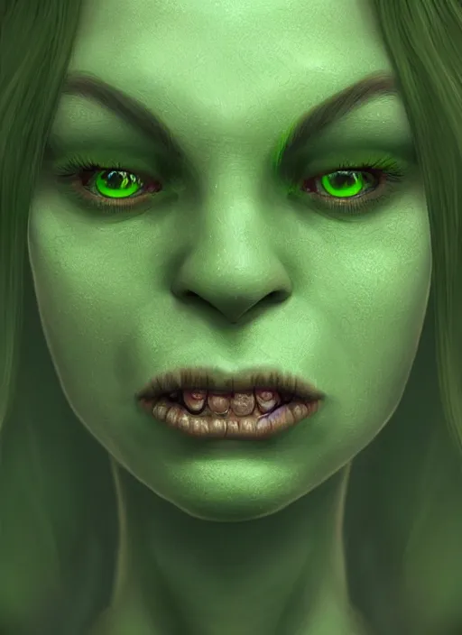 Image similar to green orc female, light green tone beautiful face by anton semenov, charlie bowater
