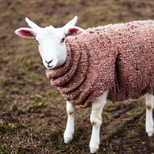 Image similar to lamb wearing a sweater, canon eos r 3, f / 1. 4, iso 2 0 0, 1 / 1 6 0 s, 8 k, raw, unedited, symmetrical balance, in - frame,