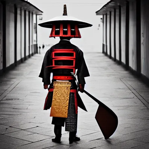 Image similar to traditional samurai in a modern city, photograph, dslr, hi - res