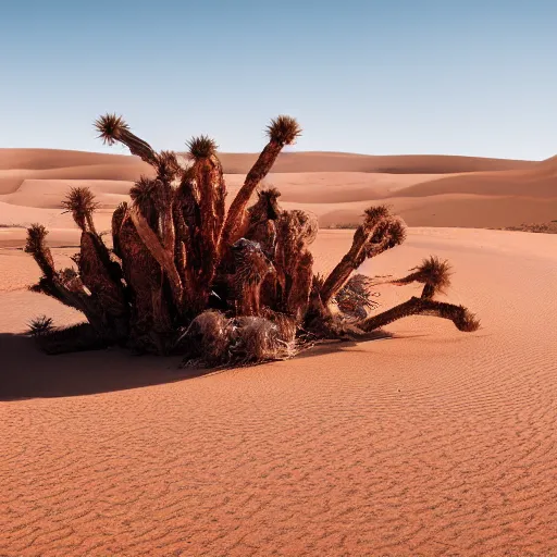 Prompt: hd 8 k photo of a terrifying entity in the desert