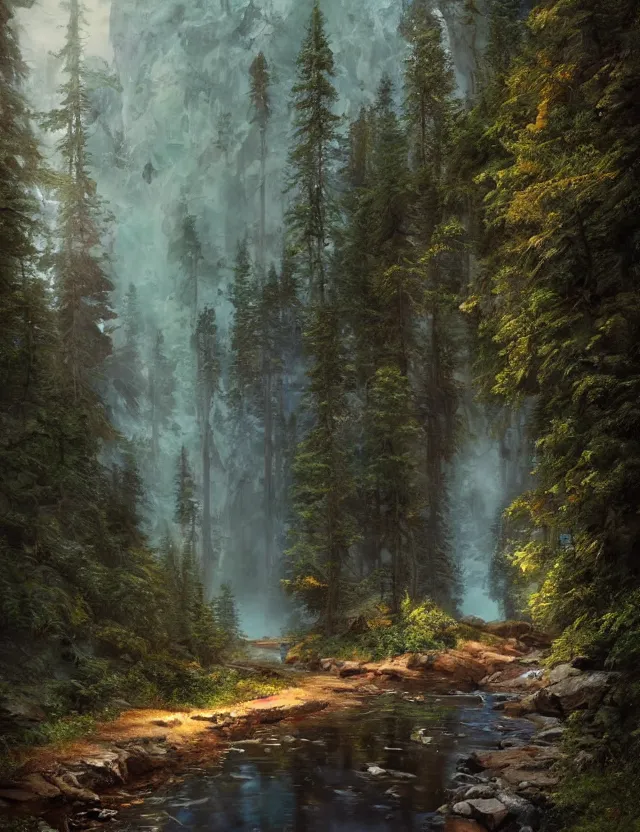 Image similar to most epic landscape, epic cinematic hyperrealism masterpiece. realistic poster with shaded lighting by craig mallismo, artgerm, jeremy lipkin and michael garmash, unreal engine, radiant light, detailed and complex environment, digital art, art station trends, environmental portrait, low angle, 3 5 mm, forest path, misty