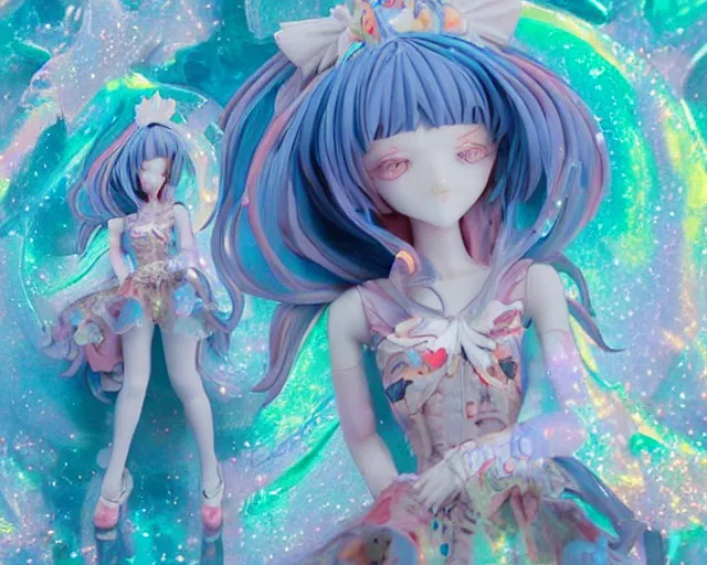 Image similar to James Jean isolated magical girl vinyl figure, figure photography, holographic undertones, glitter accents on figure, anime stylized, high detail, ethereal lighting - H 640