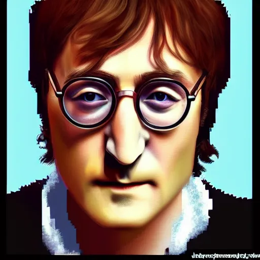 Prompt: a portrait of John Lennon, pixel art, hyper realistic, HD, HQ, photo realistic